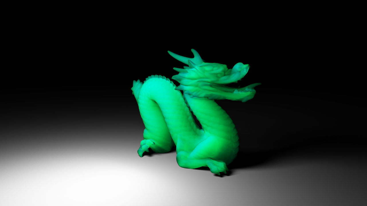 Rendering of dragon model, 1024 samples per pixel and subsurface scattering is enabled.
